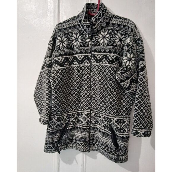 Vintage Helly Hansen fleece Sweater womens small Jacket Fairisle Full Zip front - Picture 1 of 6
